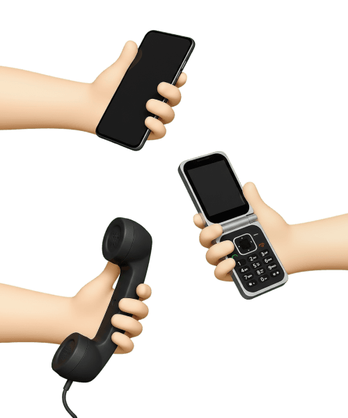 Three hands holding different phones